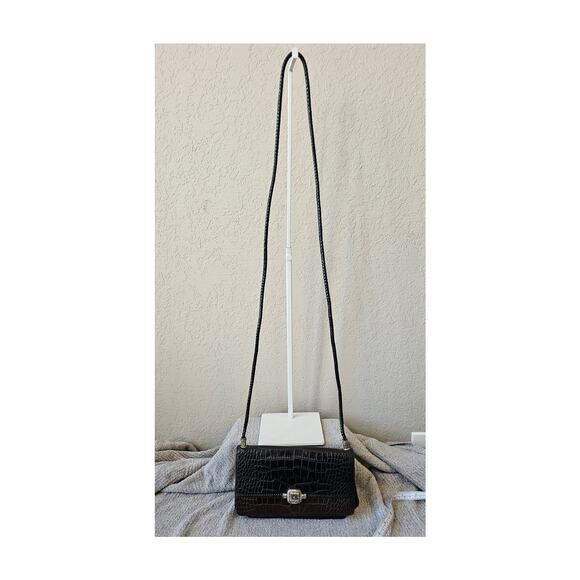 Brighton Leather Croc Embossed Crossbody Shoulder Bag Women Brown Black - Picture 1 of 14